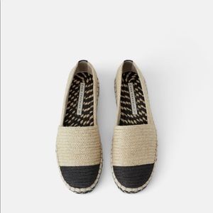 *NWT* Zara Natural Espadrilles with black tie cap